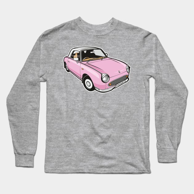 Nissan Figaro Pink Long Sleeve T-Shirt by Jamie Lee Art